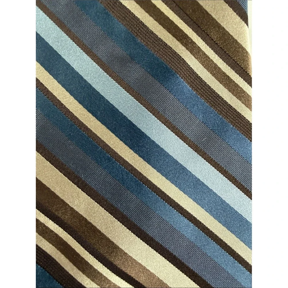 JOSEPH ABBOUD Blue Tan Brown Stripe Men's Tie Silk